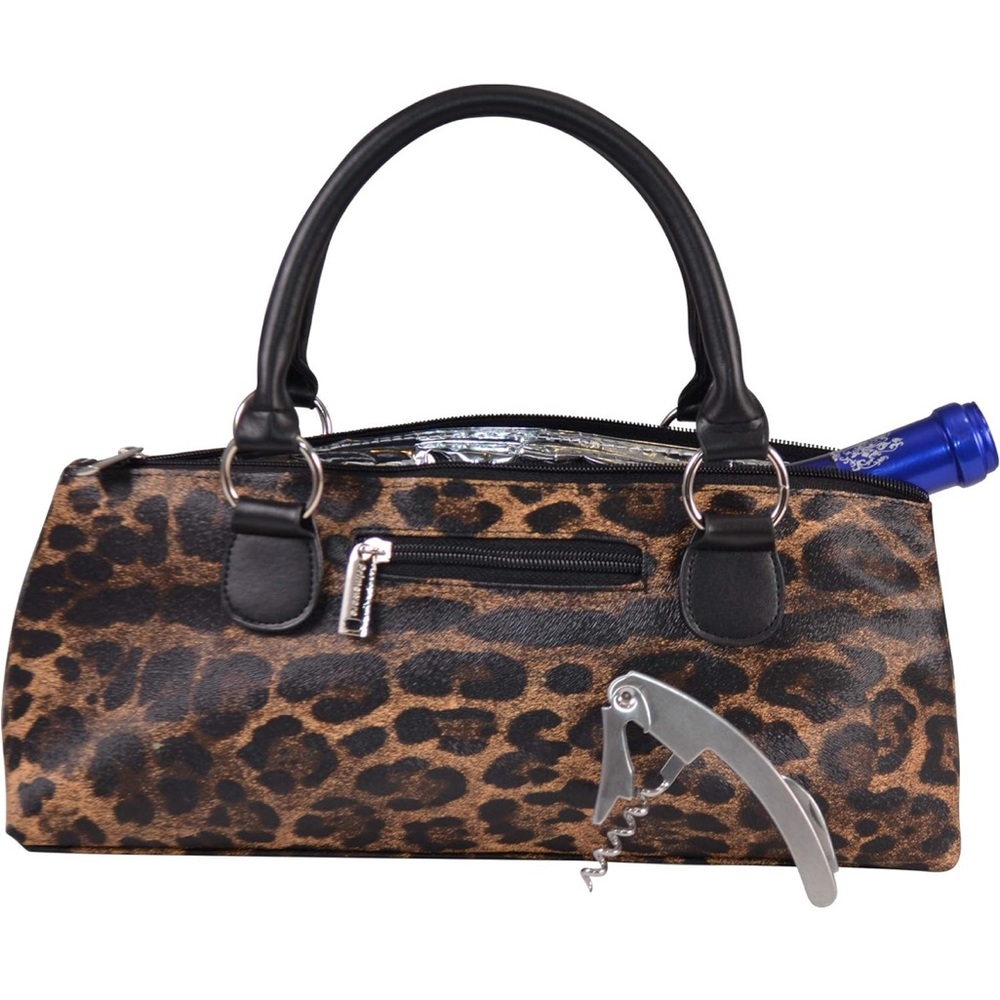 Primeware Leopard Print Insulated Thermal Wine Clutch Bag with Corkscrew NWT